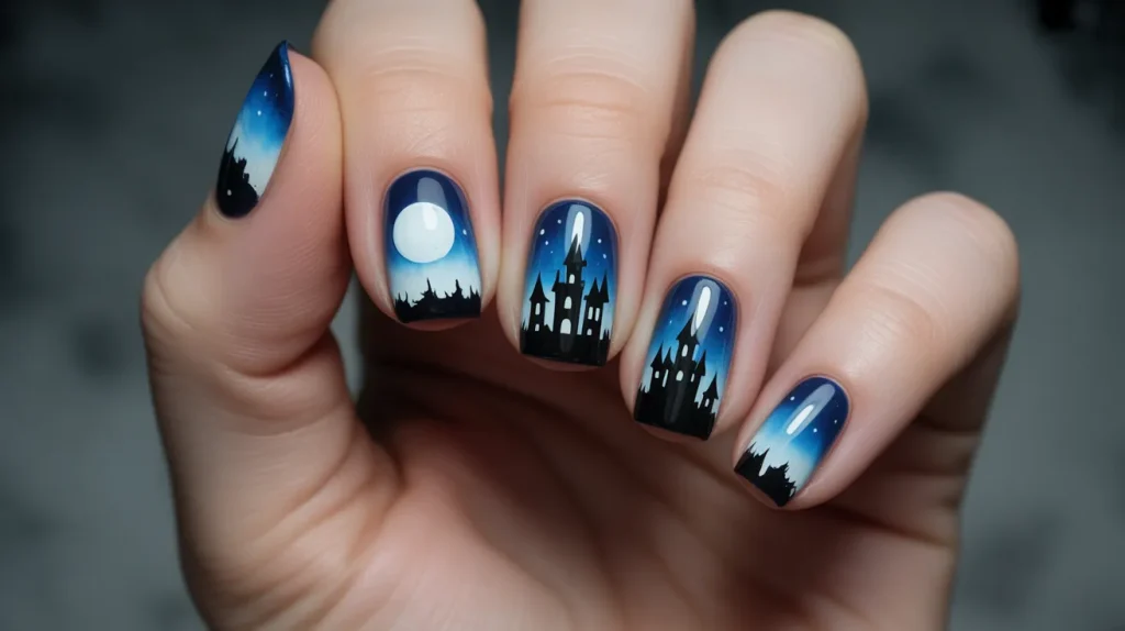 haunted castle nails show a castle under rqlKxRGNRzeudZhECJ4RkQ pIP BB3JSdeEHg731bgnlA
